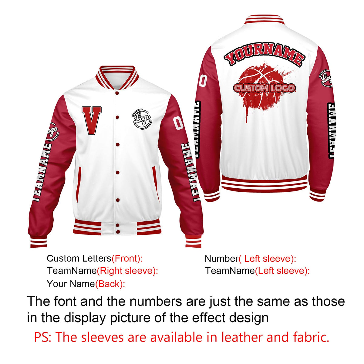 Chaquetas universitarias blancas y rojas personalizadas para hombres & mujeres y jóvenes & Chaquetas Letterman personalizadas