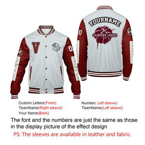 Chaquetas universitarias personalizadas en gris burdeos para hombres & mujeres y jóvenes & Chaquetas Letterman personalizadas