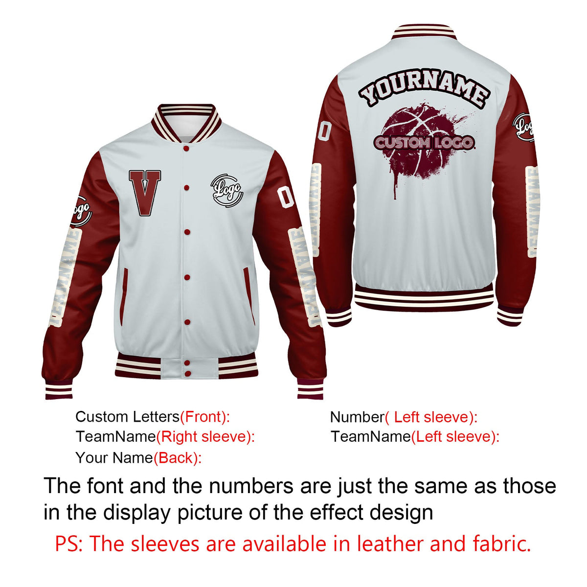Chaquetas universitarias personalizadas en gris burdeos para hombres & mujeres y jóvenes & Chaquetas Letterman personalizadas