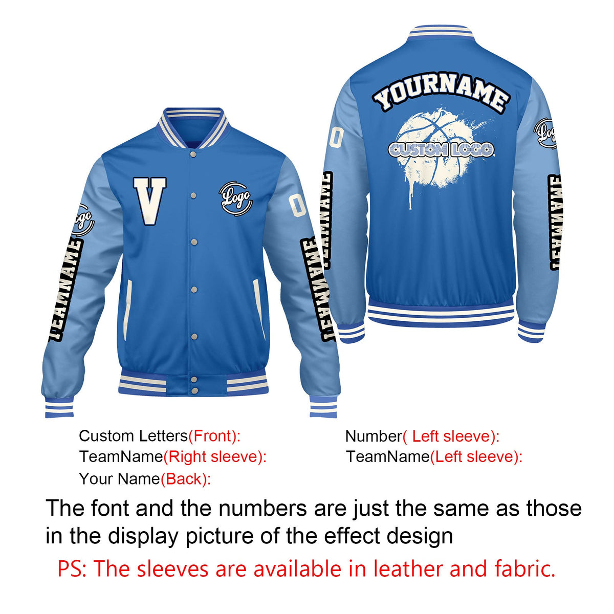Chaquetas universitarias azul claro personalizadas para hombres & mujeres y jóvenes & Chaquetas Letterman personalizadas