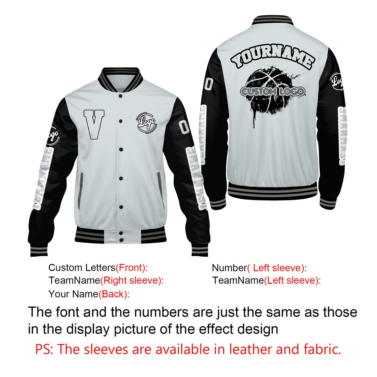 Chaquetas universitarias personalizadas en gris y negro para hombres & mujeres y jóvenes & Chaquetas Letterman personalizadas