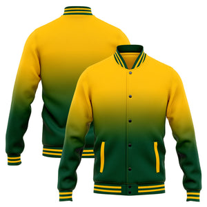 Chaqueta universitaria personalizada estilo Letterman para hombres-mujeres y jóvenes-color verde y amarillo