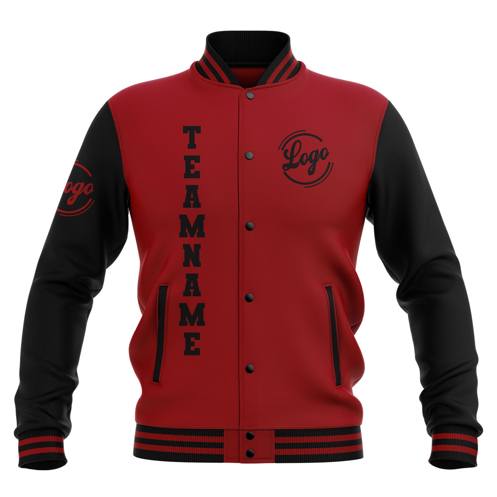 Chaquetas universitarias impermeables negras y rojas personalizadas con nombre-número y logotipo bordados a medida