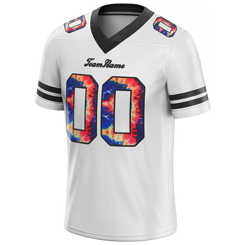 customized authentic tie dye football jersey white-black mesh