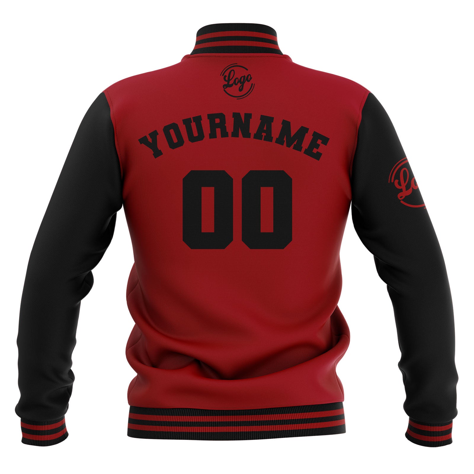 Chaquetas universitarias impermeables negras y rojas personalizadas con nombre-número y logotipo bordados a medida