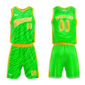 Uniforme de baloncesto personalizado verde neón con tu logotipo-nombre y número impresos