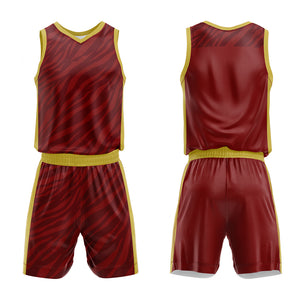 Uniforme de baloncesto personalizado color carmesí con tu logotipo-nombre y número impresos