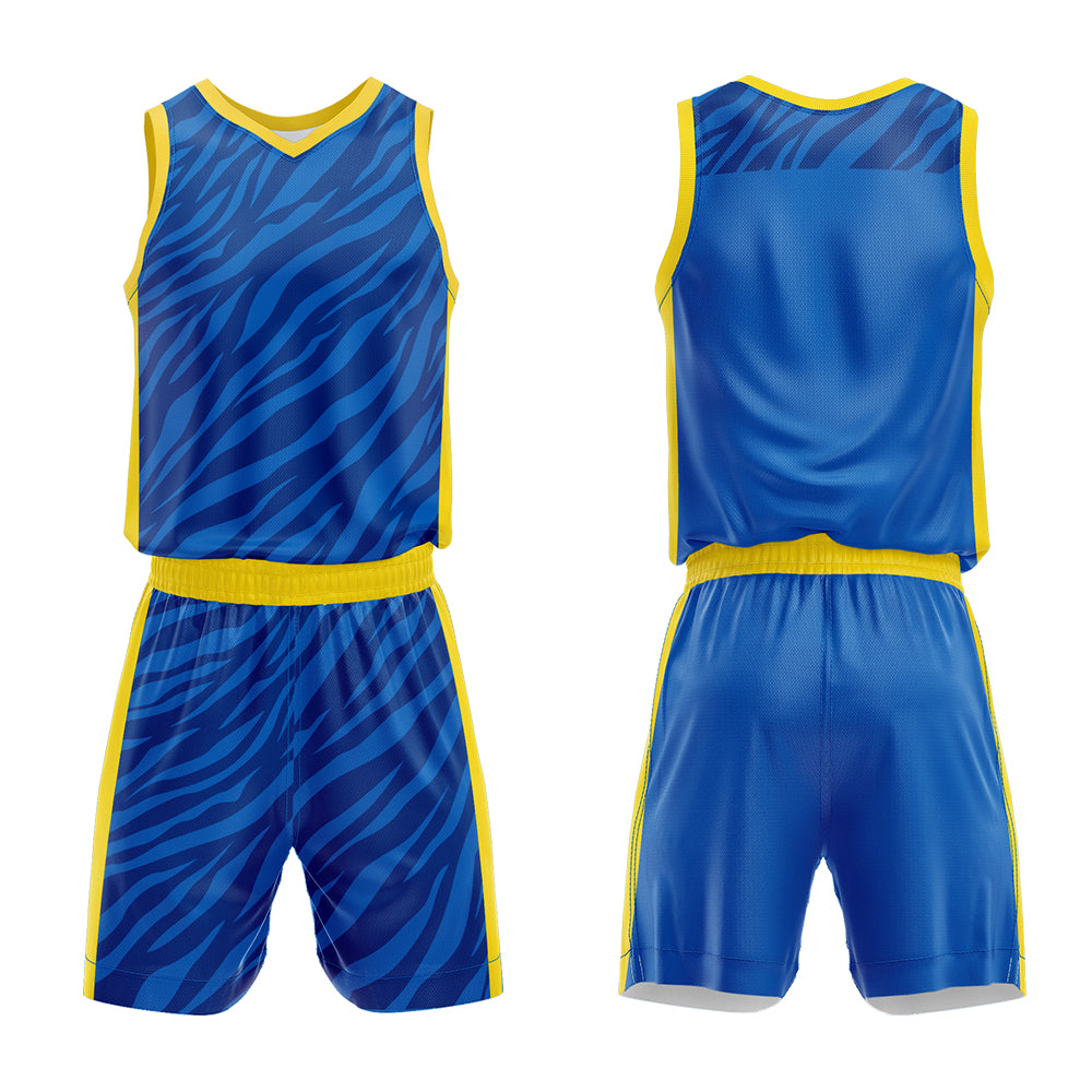 Uniforme de baloncesto azul personalizado con tu logotipo-nombre y número impresos