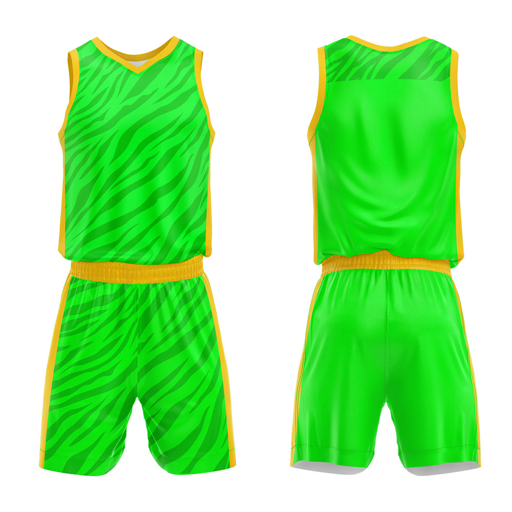 Uniforme de baloncesto personalizado verde neón con tu logotipo-nombre y número impresos