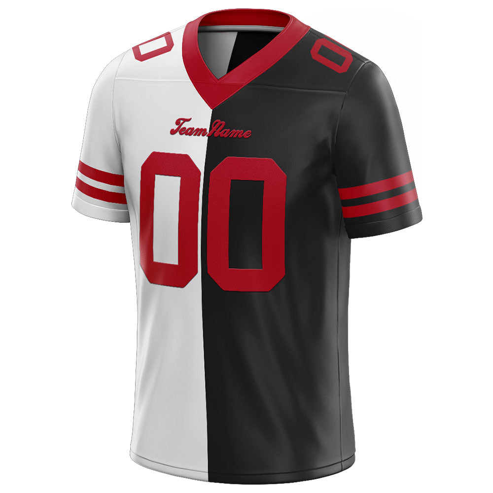 custom authentic split fashion football jersey black-white-red mesh