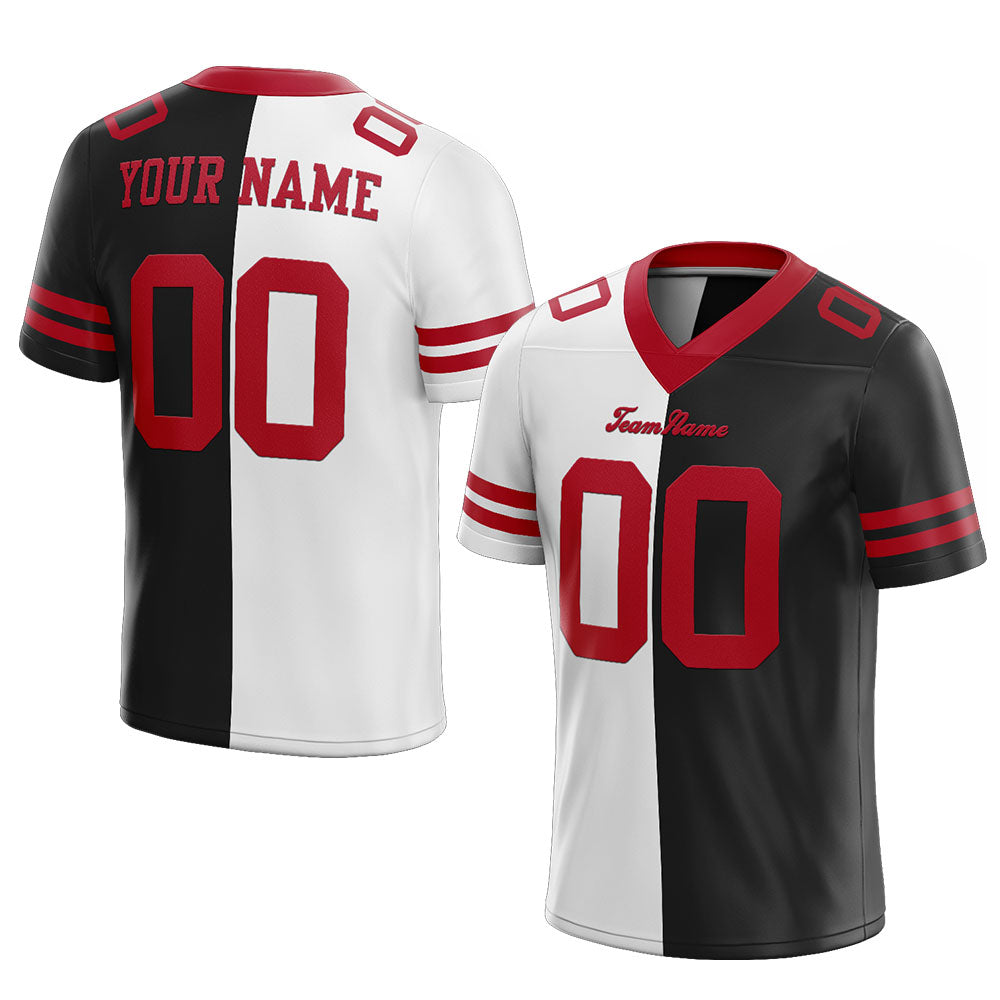 custom authentic split fashion football jersey black-white-red mesh