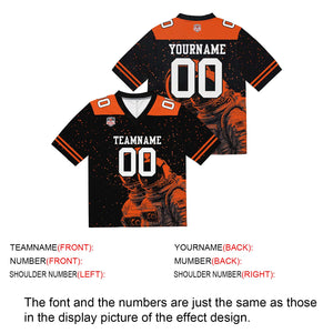 Camiseta de fútbol personalizada con nombre y número del equipo bordados-color negro y naranja