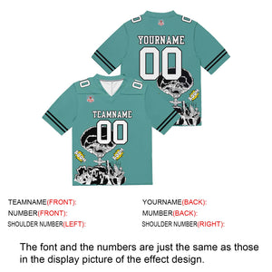 Camiseta de fútbol personalizada con nombre y número del equipo bordados y estampados en azul aguamarina