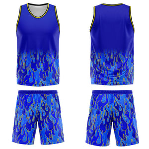 Uniforme de baloncesto personalizado Royal Flame con tu logotipo-nombre y número impresos