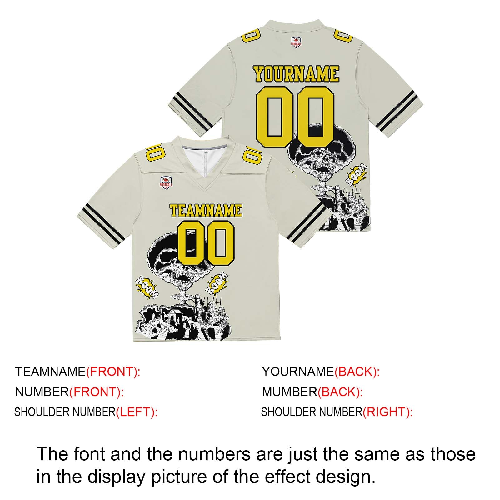Camiseta de fútbol personalizada con nombre y número del equipo bordados-color gris arroz