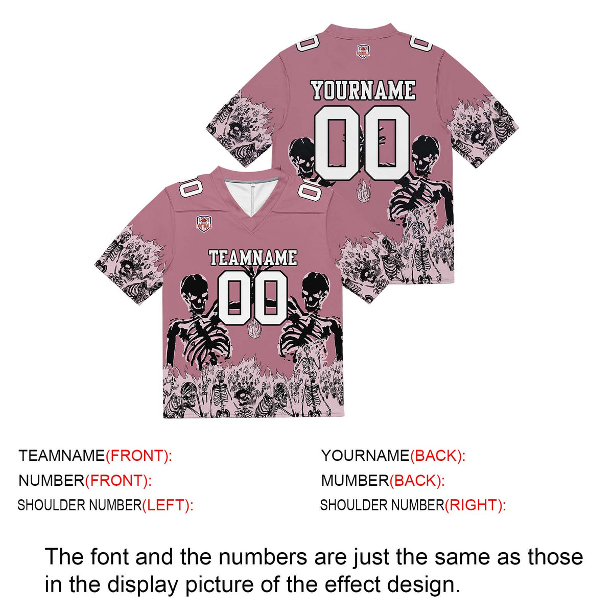 Camiseta de fútbol personalizada con nombre y número del equipo impresos y bordados-color rosa