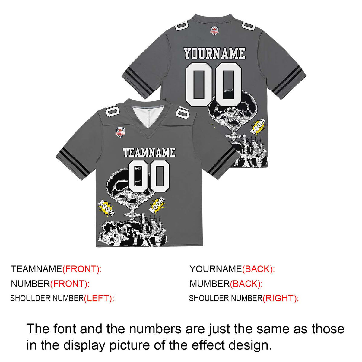 Camiseta de fútbol personalizada con nombre y número del equipo impresos y bordados-color gris