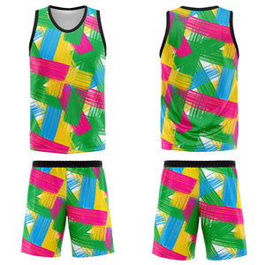 Uniforme de baloncesto personalizado verde y rosa con tu logotipo-nombre y número impresos