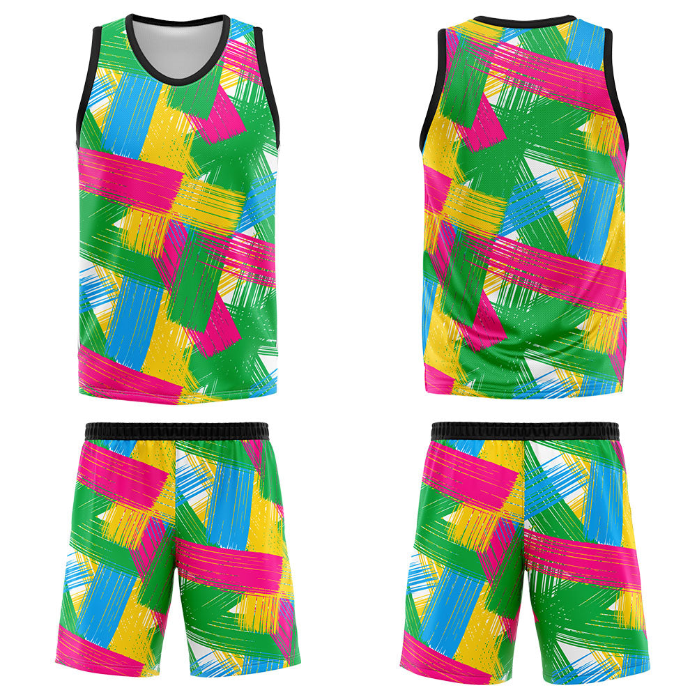Uniforme de baloncesto personalizado verde y rosa con tu logotipo-nombre y número impresos