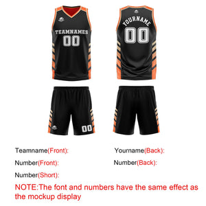 Traje de baloncesto reversible negro-naranja y dorado personalizado para adultos y niños
