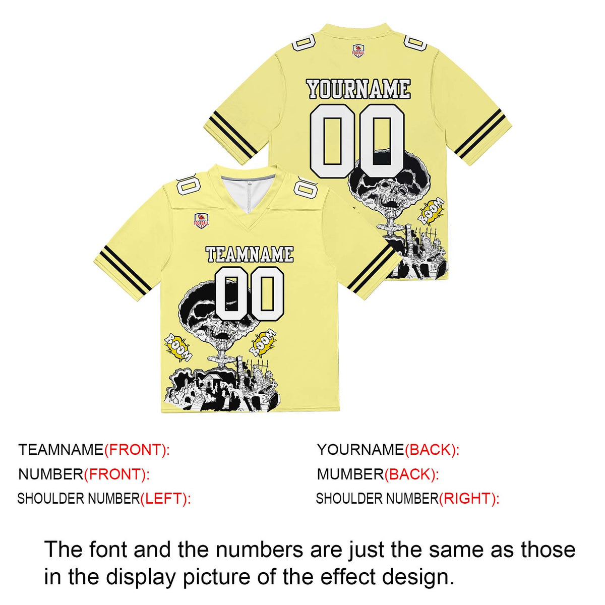 Camiseta de fútbol personalizada con nombre y número del equipo impresos y bordados-color amarillo claro