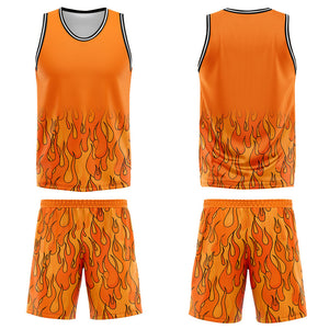 Uniforme de baloncesto personalizado con diseño de llama naranja-impreso con tu logotipo-nombre y número