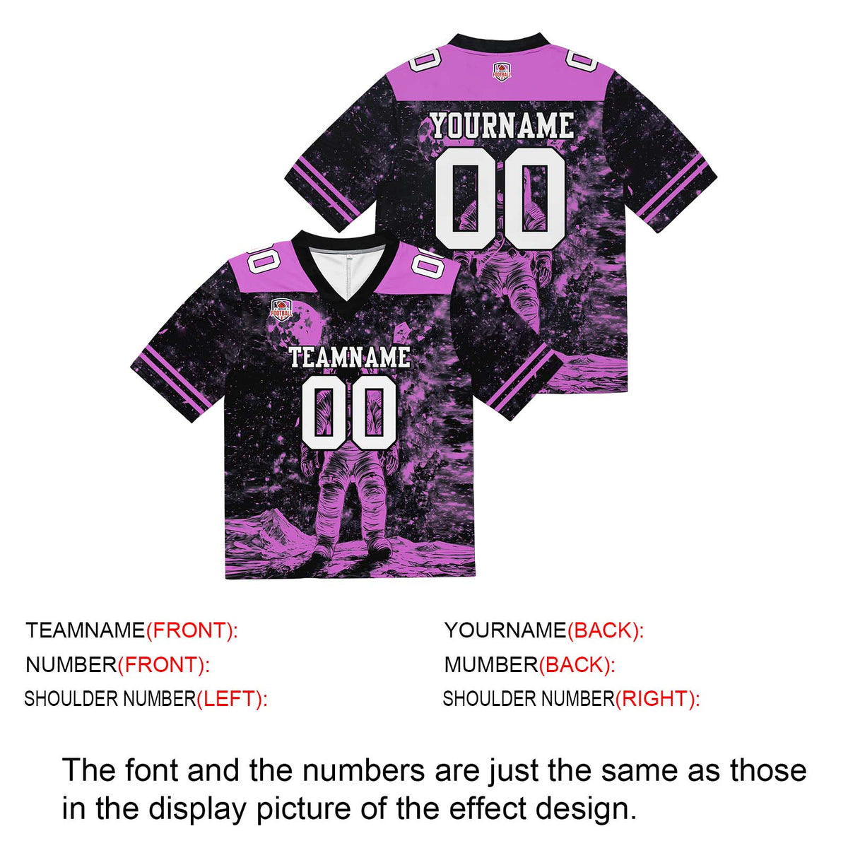 Camiseta de fútbol personalizada con nombre y número del equipo bordados-color negro y rosa