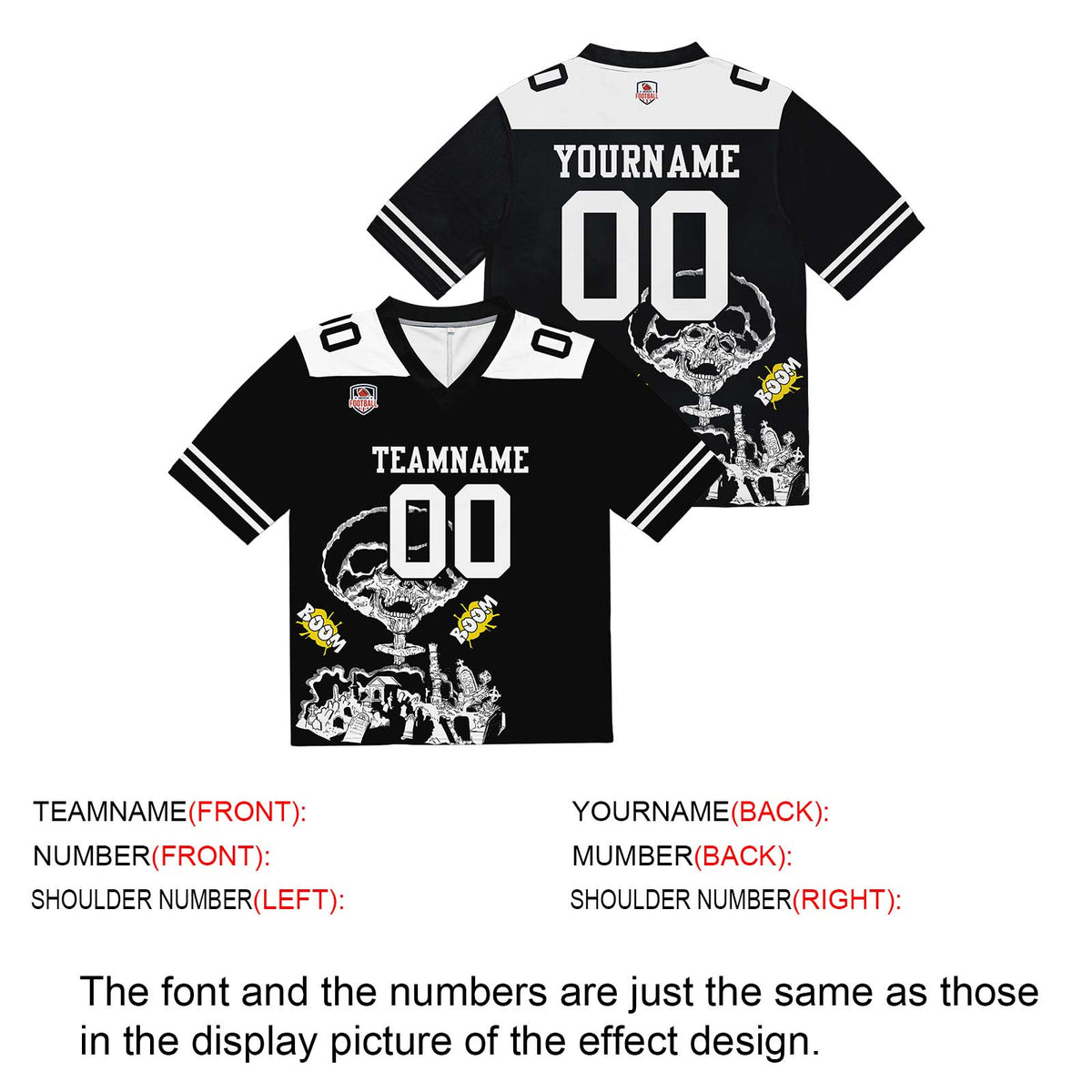 Camiseta de fútbol personalizada con nombre y número del equipo impresos y bordados-color negro