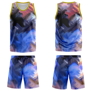 Uniforme de baloncesto personalizado amarillo y azul con tu logotipo-nombre y número impresos