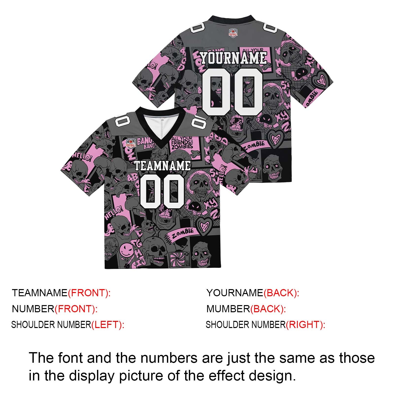 Camiseta de fútbol personalizada con nombre y número del equipo impresos y bordados-color rosa claro