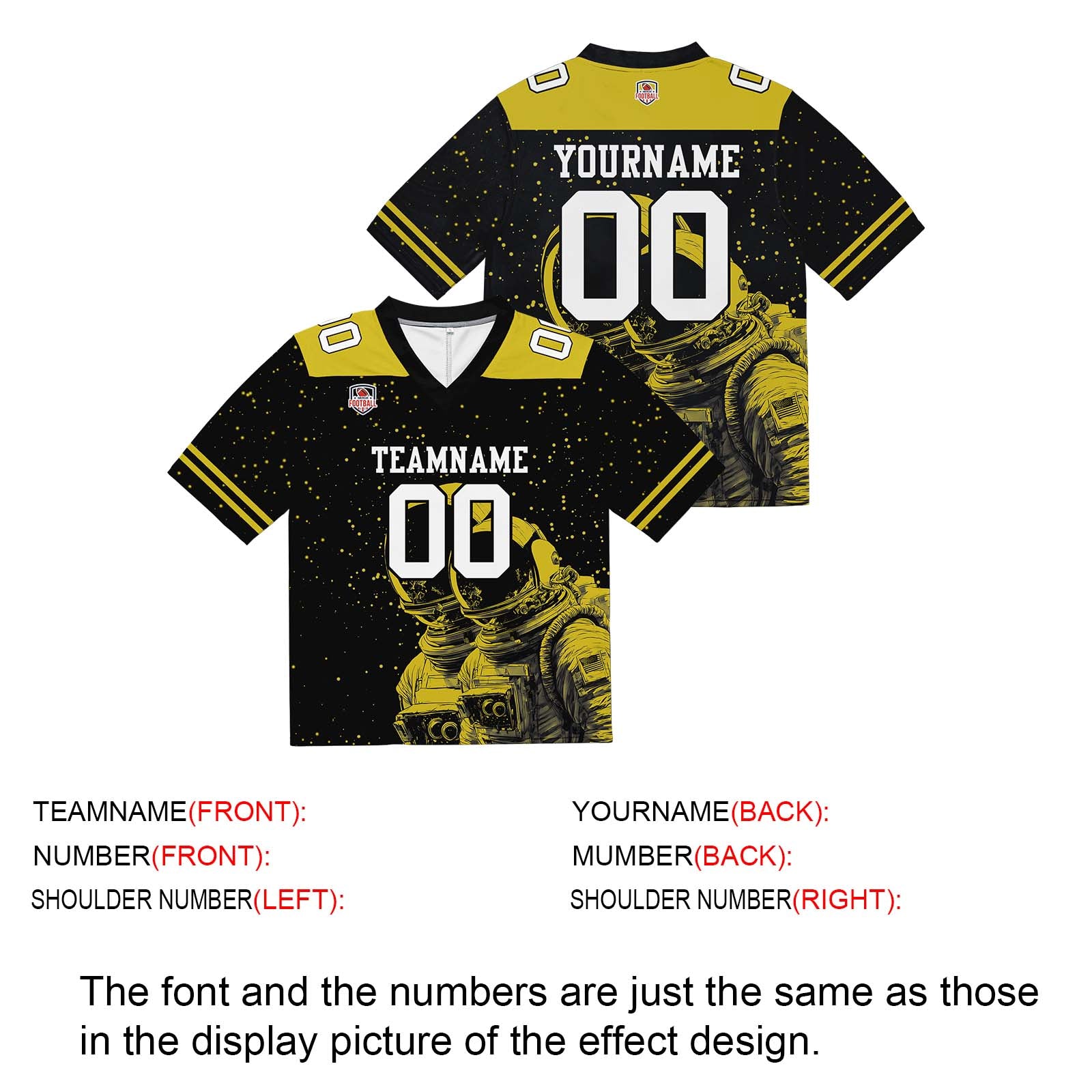 Camiseta de fútbol personalizada con nombre y número del equipo bordados-color negro y amarillo