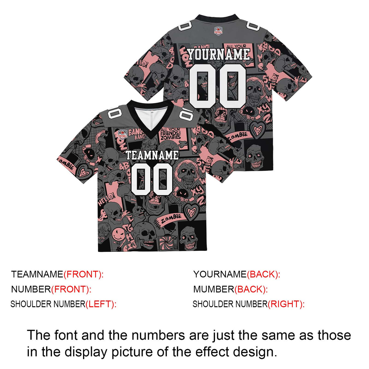 Camiseta de fútbol personalizada con nombre y número del equipo impresos y bordados-color rosa