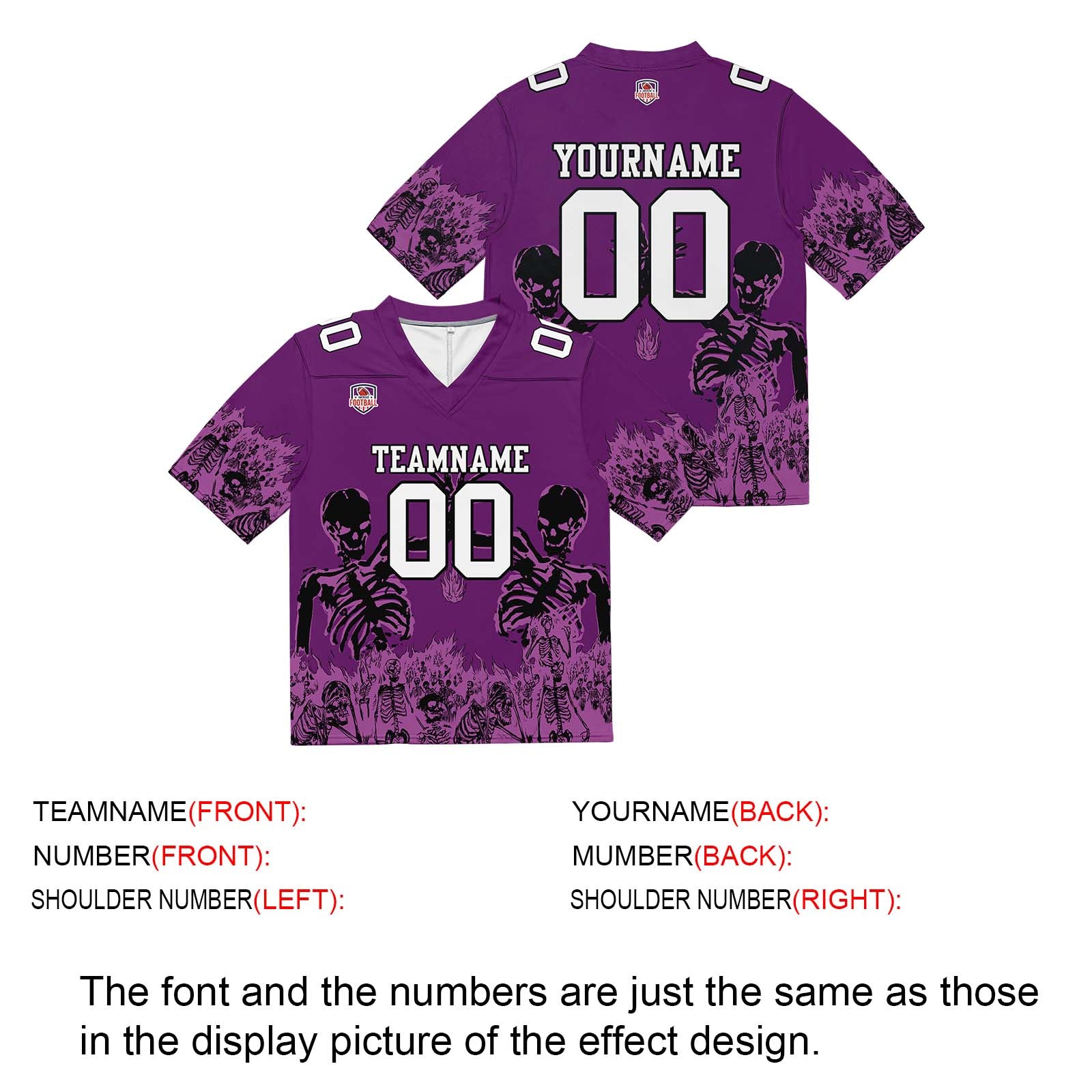 Camiseta de fútbol personalizada con nombre y número del equipo bordados-color morado
