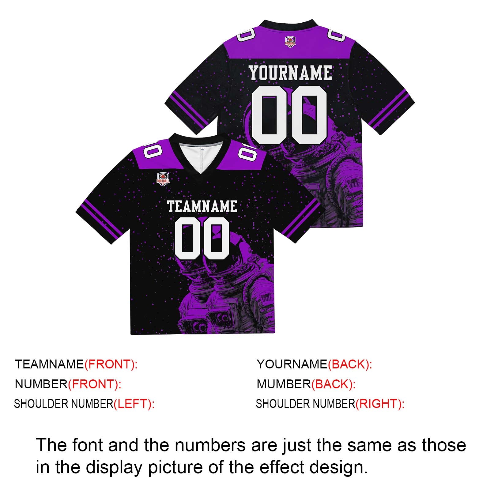 Camiseta de fútbol personalizada con nombre y número del equipo bordados-color negro y morado
