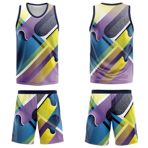Uniforme de baloncesto personalizado azul marino y morado con tu logotipo-nombre y número impresos