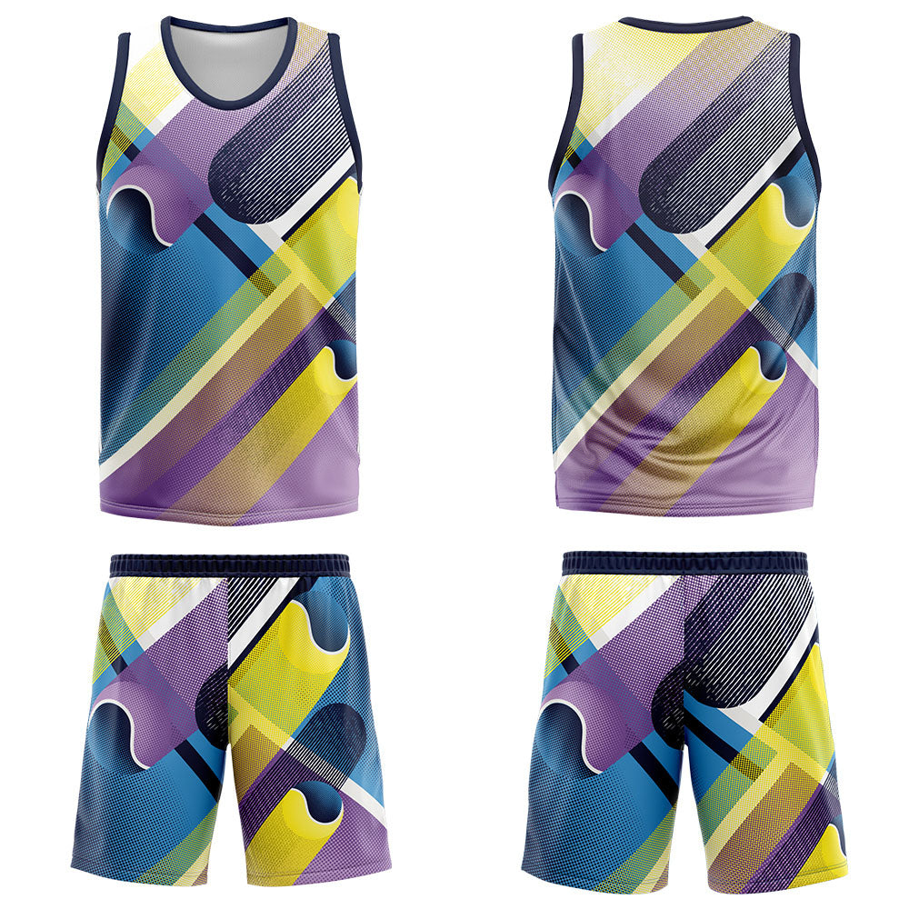 Uniforme de baloncesto personalizado azul marino y morado con tu logotipo-nombre y número impresos