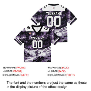 Camiseta de fútbol personalizada con nombre y número del equipo bordados-color negro y morado