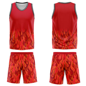 Uniforme de baloncesto personalizado con diseño de llama roja-impreso con tu logotipo-nombre y número