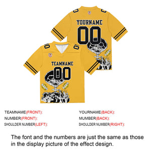 Camiseta de fútbol personalizada con nombre y número del equipo impresos y bordados en color amarillo