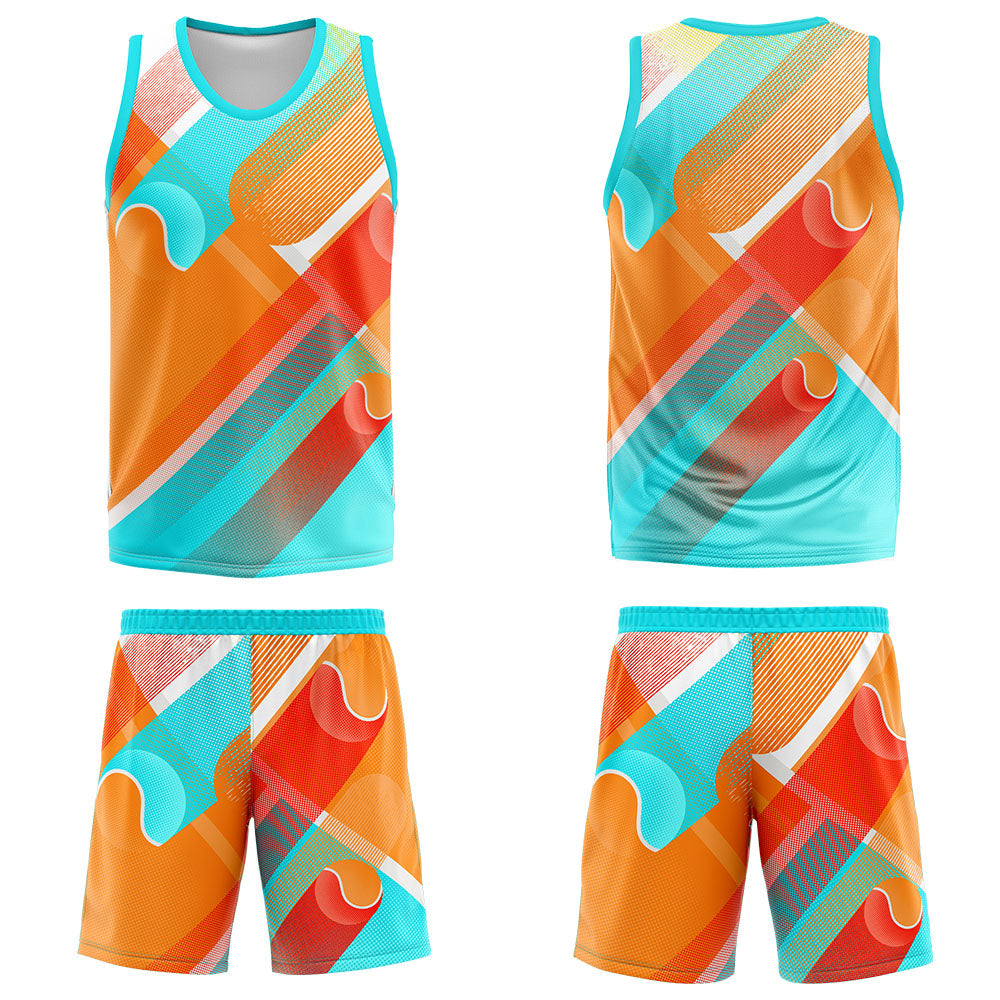 Uniforme de baloncesto personalizado color aguamarina y naranja con tu logotipo-nombre y número impresos