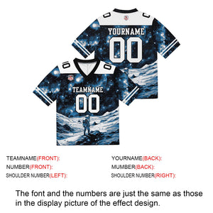 Camiseta de fútbol personalizada con nombre y número del equipo bordados-color negro y azul