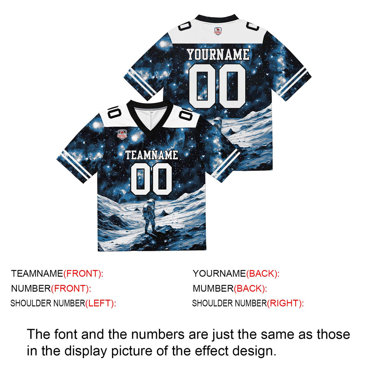 Camiseta de fútbol personalizada con nombre y número del equipo bordados-color negro y azul
