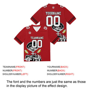 Camiseta de fútbol personalizada con nombre y número del equipo impresos y bordados en color rojo