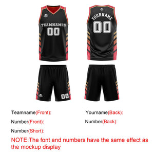 Traje de baloncesto reversible negro-rojo y dorado personalizado para adultos y niños