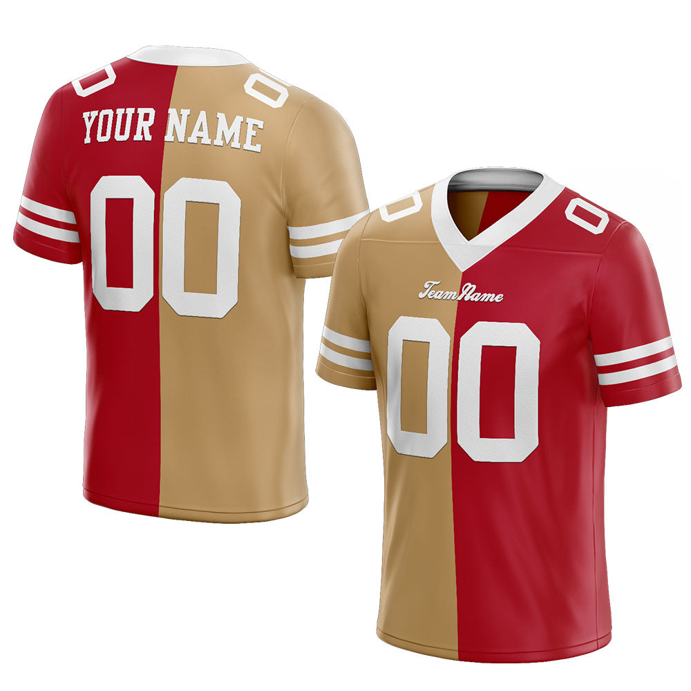custom authentic split fashion football jersey gold-white-red mesh
