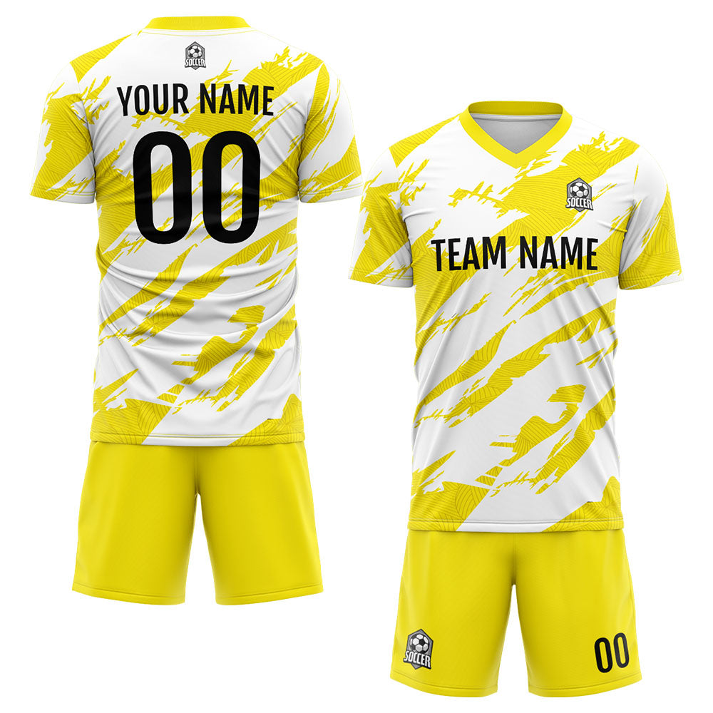 Uniforme de fútbol personalizado para niños y adultos & conjunto personalizado & camiseta desgastada & amarilla y blanca