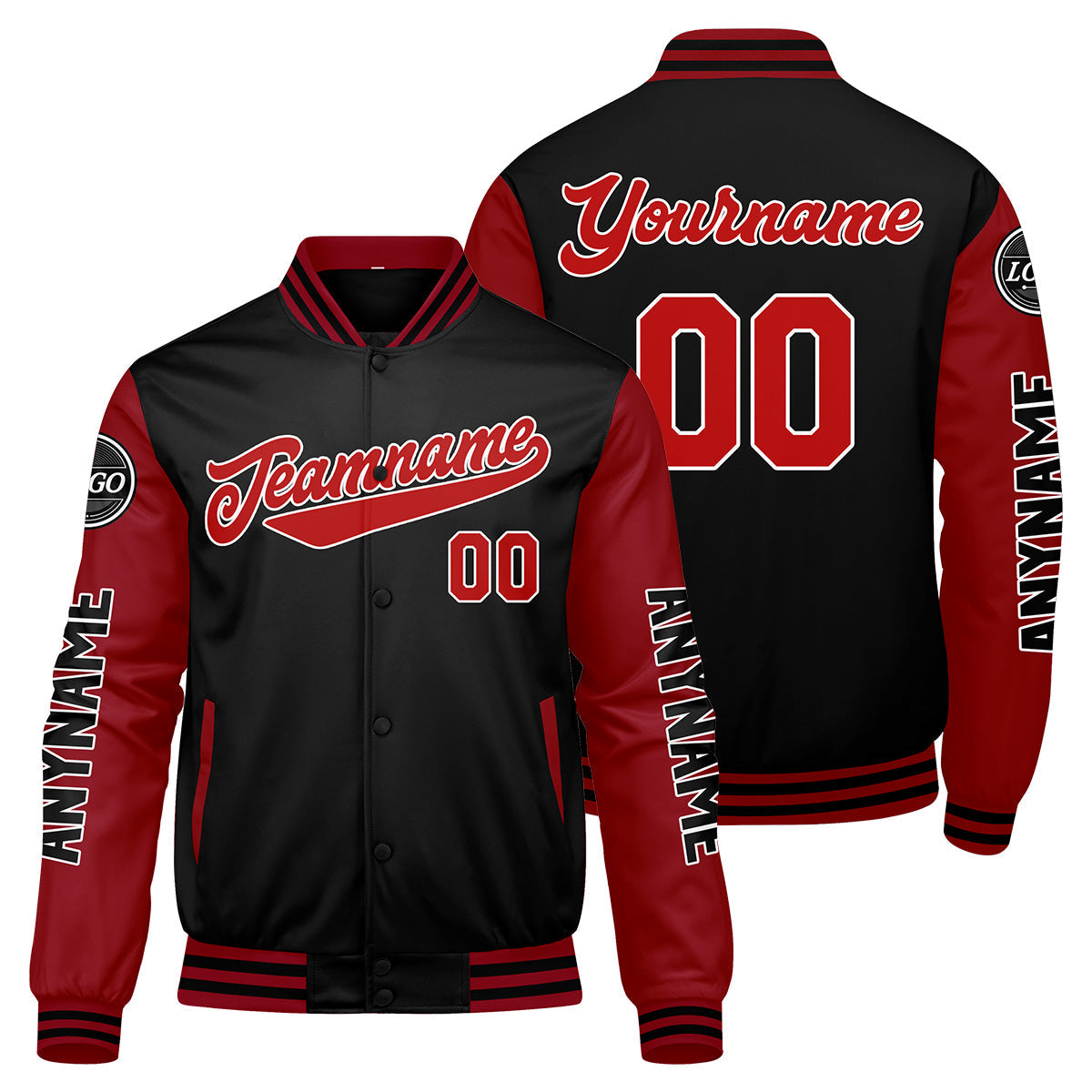 Chaquetas universitarias rojas y negras personalizadas para hombres & mujeres y jóvenes & Chaquetas Letterman personalizadas