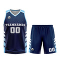 Uniforme de baloncesto personalizado azul marino y blanco con tu logotipo-nombre y número impresos