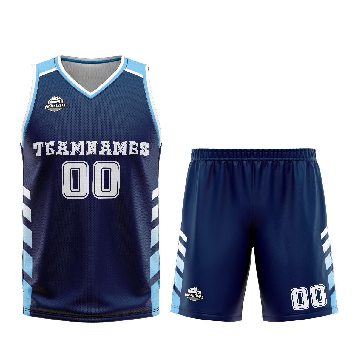 Uniforme de baloncesto personalizado azul marino y blanco con tu logotipo-nombre y número impresos