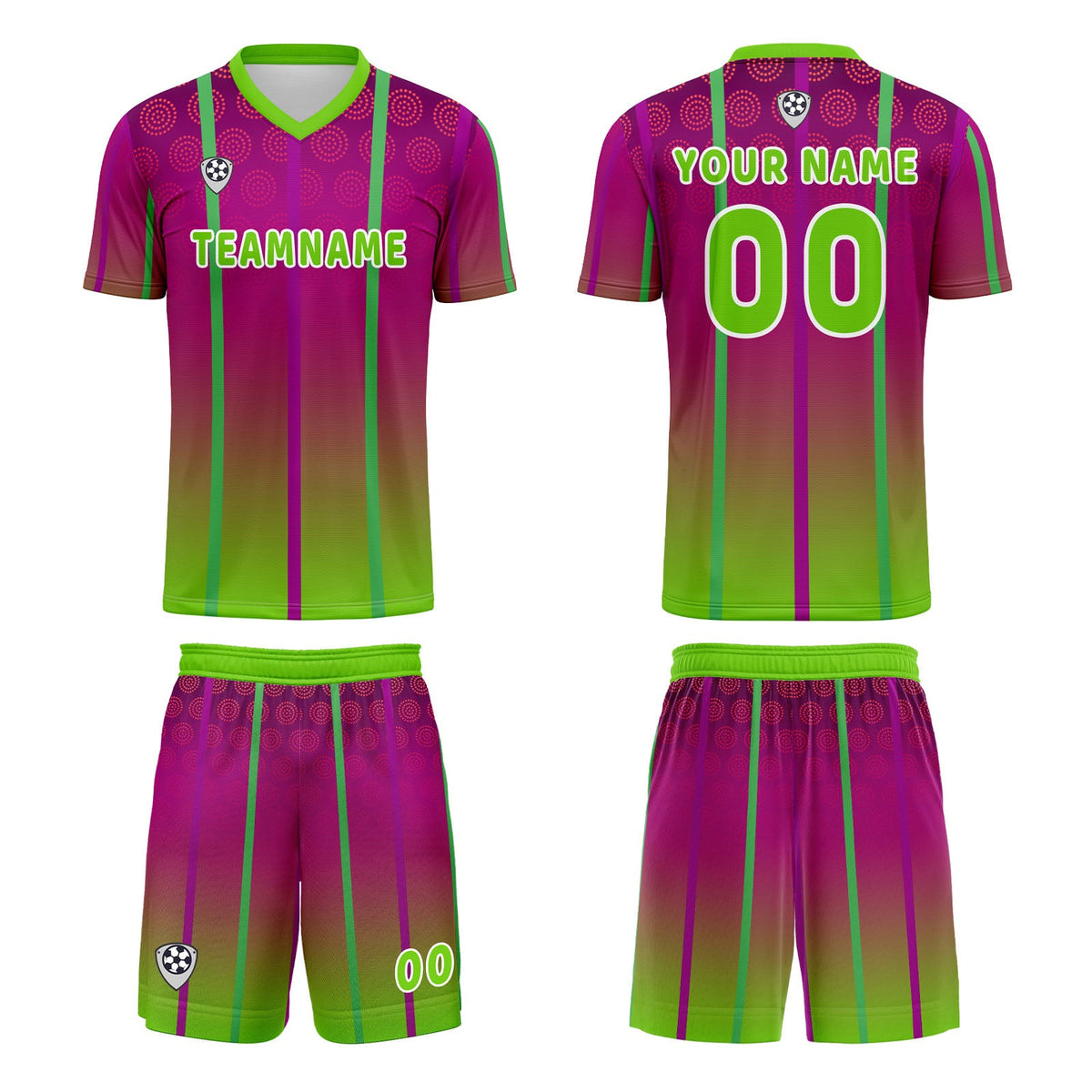 Conjunto personalizado de camiseta de uniforme rosa rojo y verde para niños y adultos